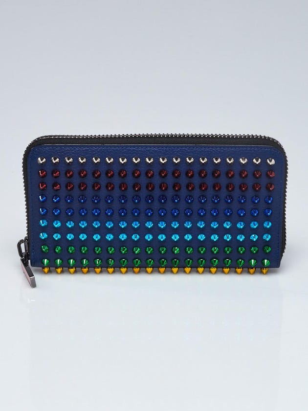 Christian Louboutin Blue/Multicolor Leather Panettone Spikes Zip-Around Wallet