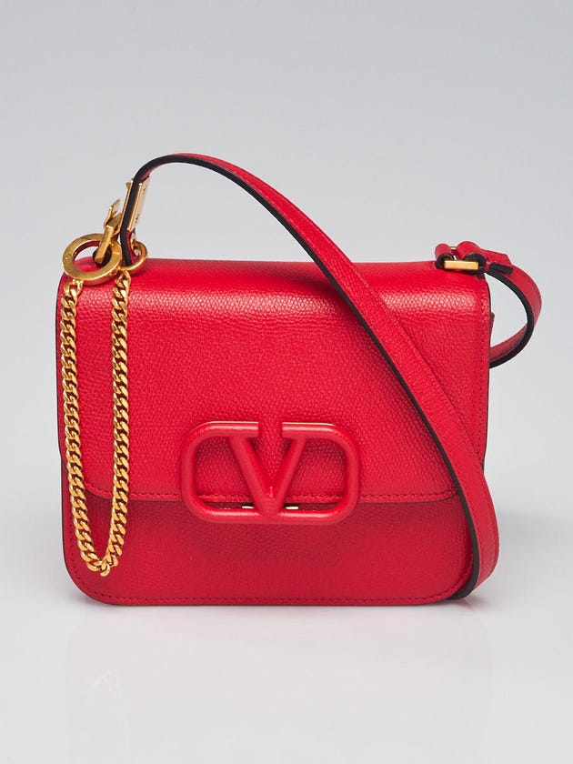 Valentino Red Pebbled Calfskin Leather VSLING Small Shoulder Bag