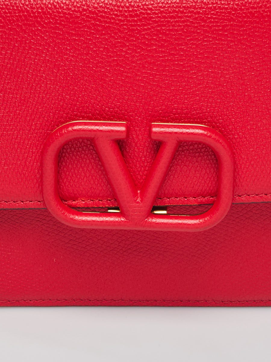 Valentino Red Pebbled Calfskin Leather Vsling Small Shoulder Bag