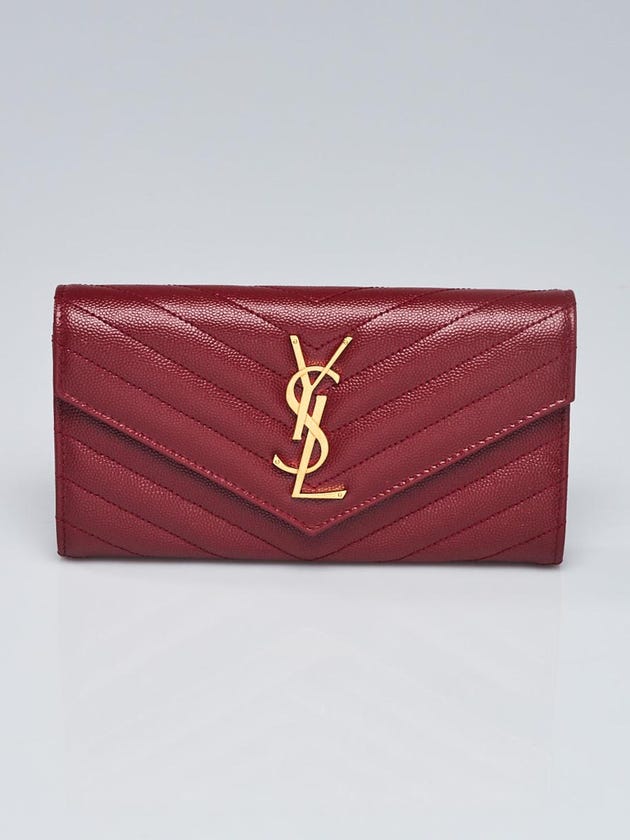 Yves Saint Laurent Red Chevron Quilted Grained Leather Flap Wallet ...