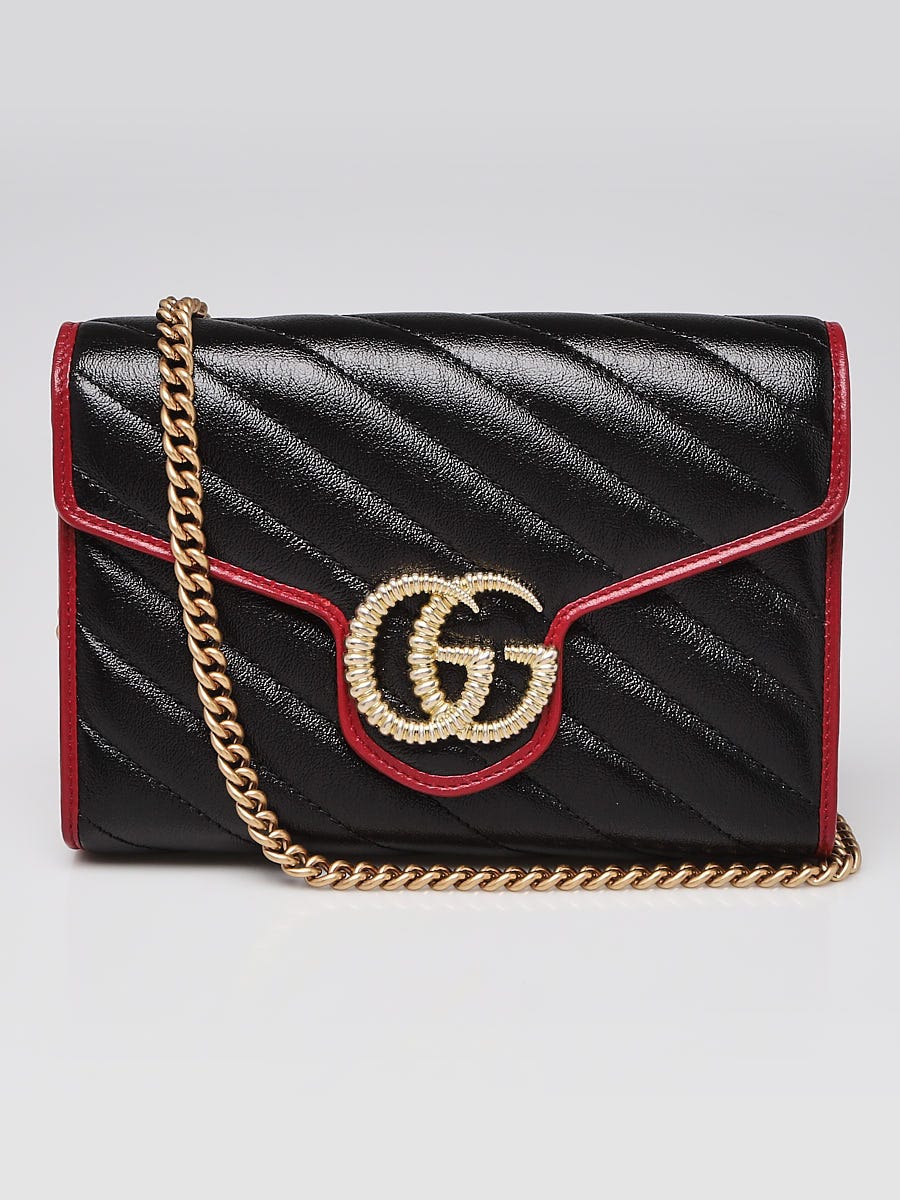 Gucci Black/Red Quilted Leather Marmont Torchon Mini Chain Wallet