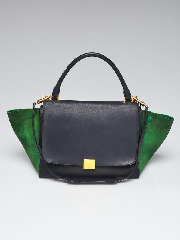 Celine Navy/Green Smooth Leather and Suede Medium Trapeze Bag