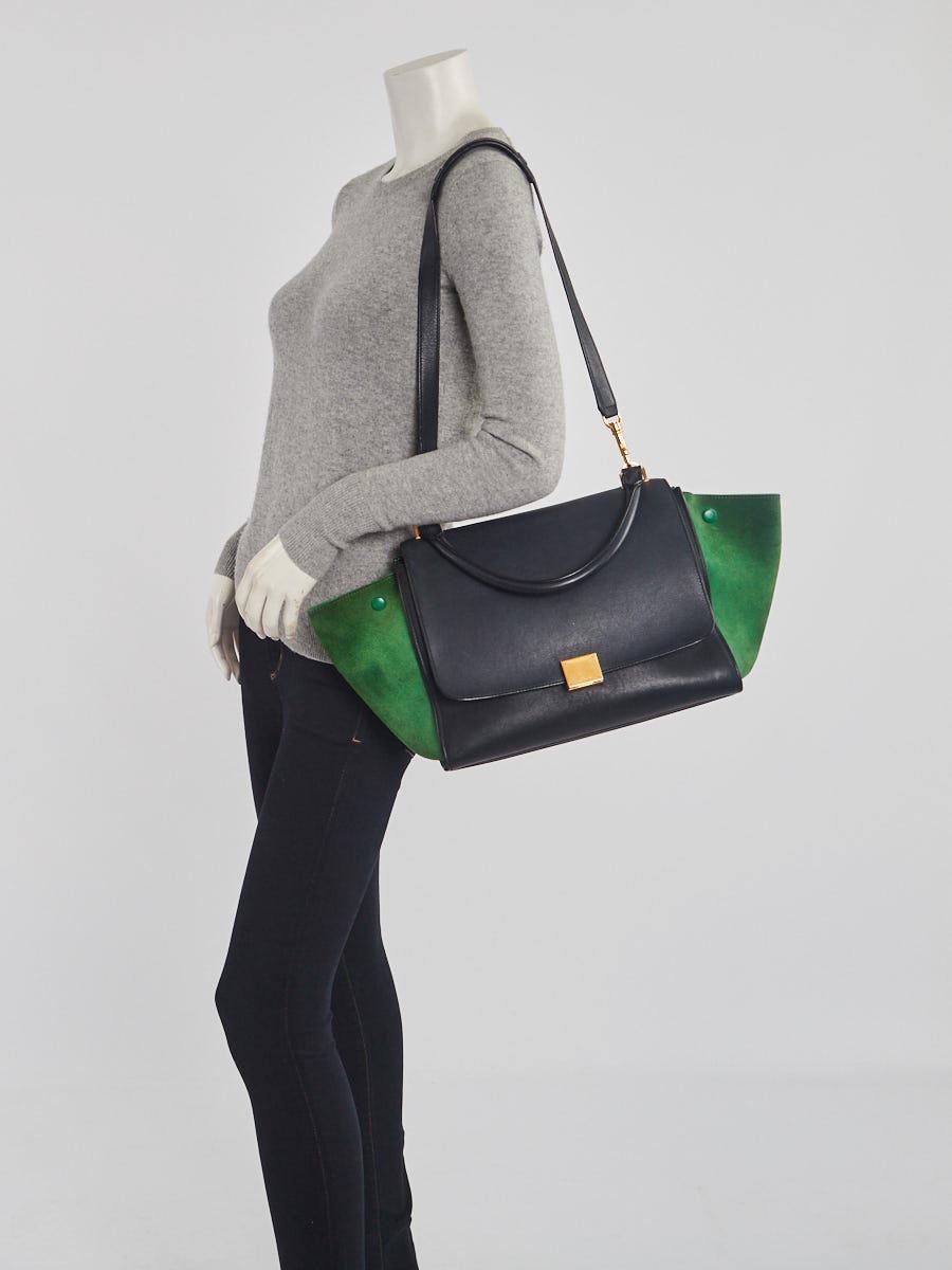Celine Navy/Green Smooth Leather and Suede Medium Trapeze Bag