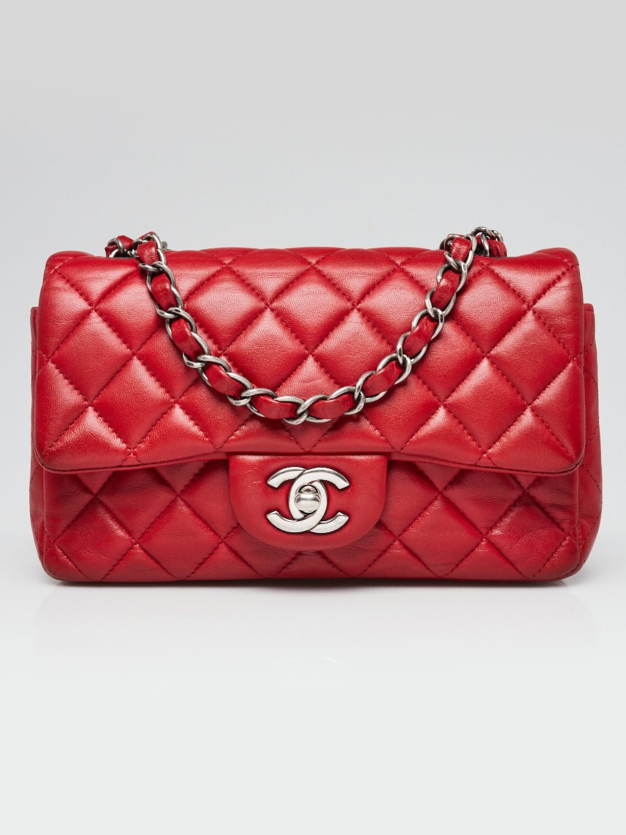 Chanel Red Quilted Lambskin Leather Classic Rectangular New Mini