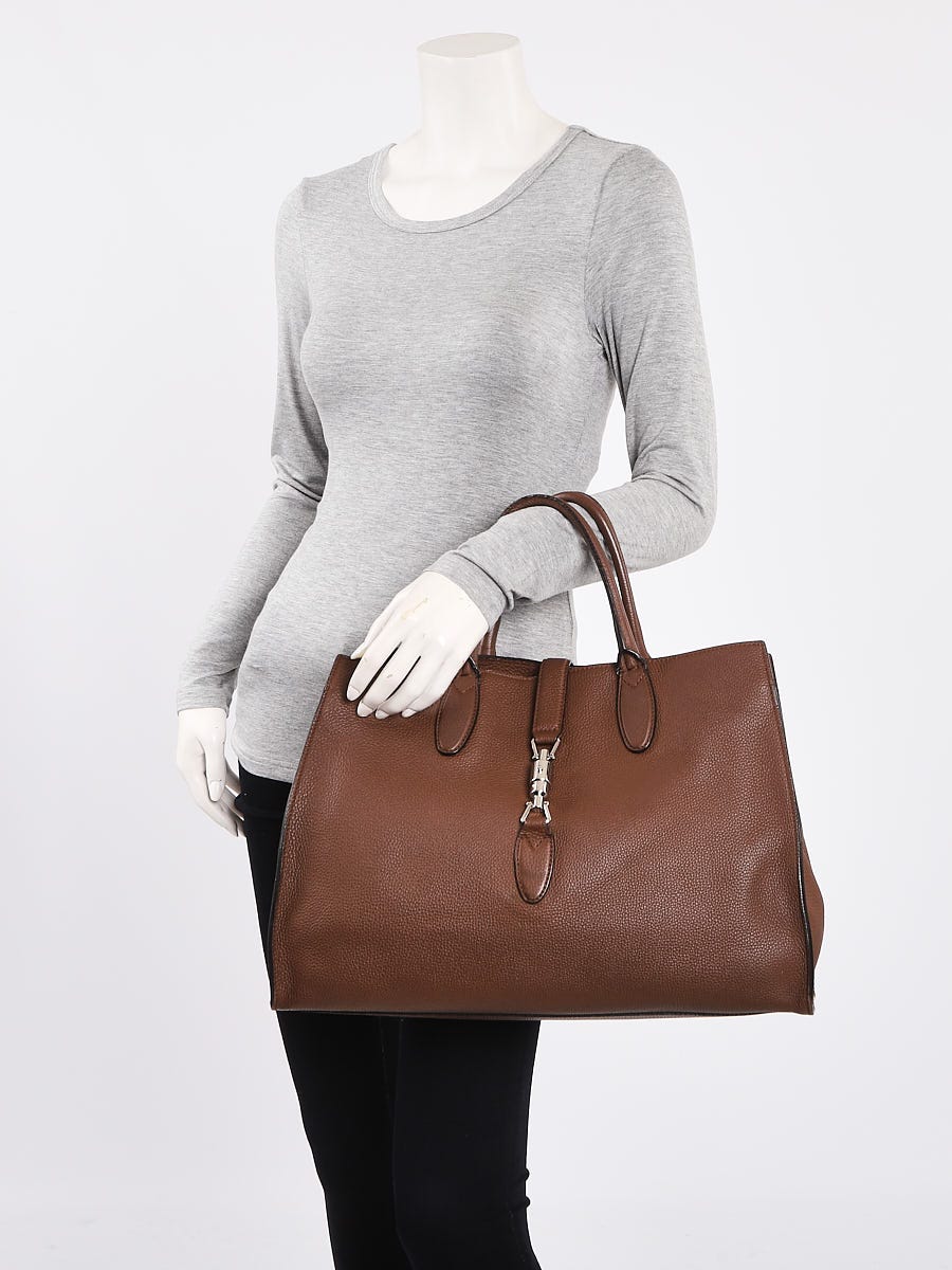 Gucci Brown Pebbled Leather Soft Jackie Large Top Handle Bag - Yoogi's  Closet