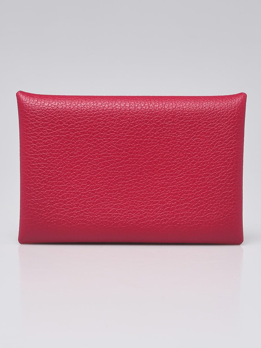 Hermès Framboise and Rouge Chèvre Calvi Card Case - Ann's Fabulous