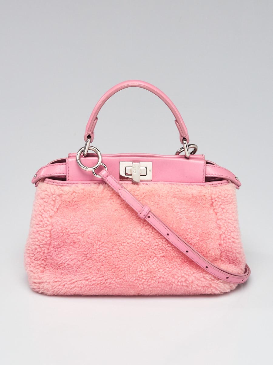 Fendi Pink Nappa Leather/Shearling Mini Peekaboo Satchel Bag 8BN244 -  Yoogi's Closet