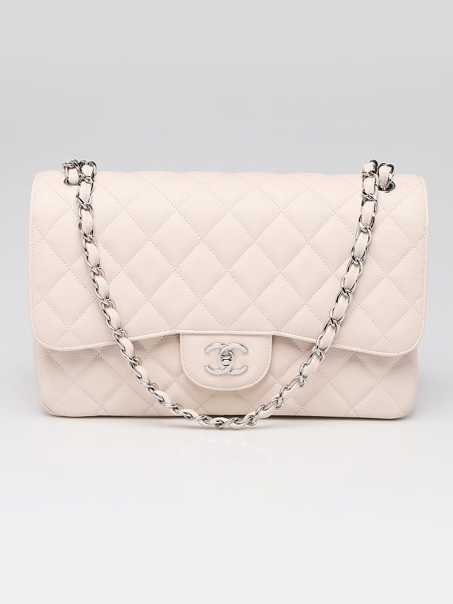 Chanel Light Beige Quilted Caviar Leather Classic Jumbo Double