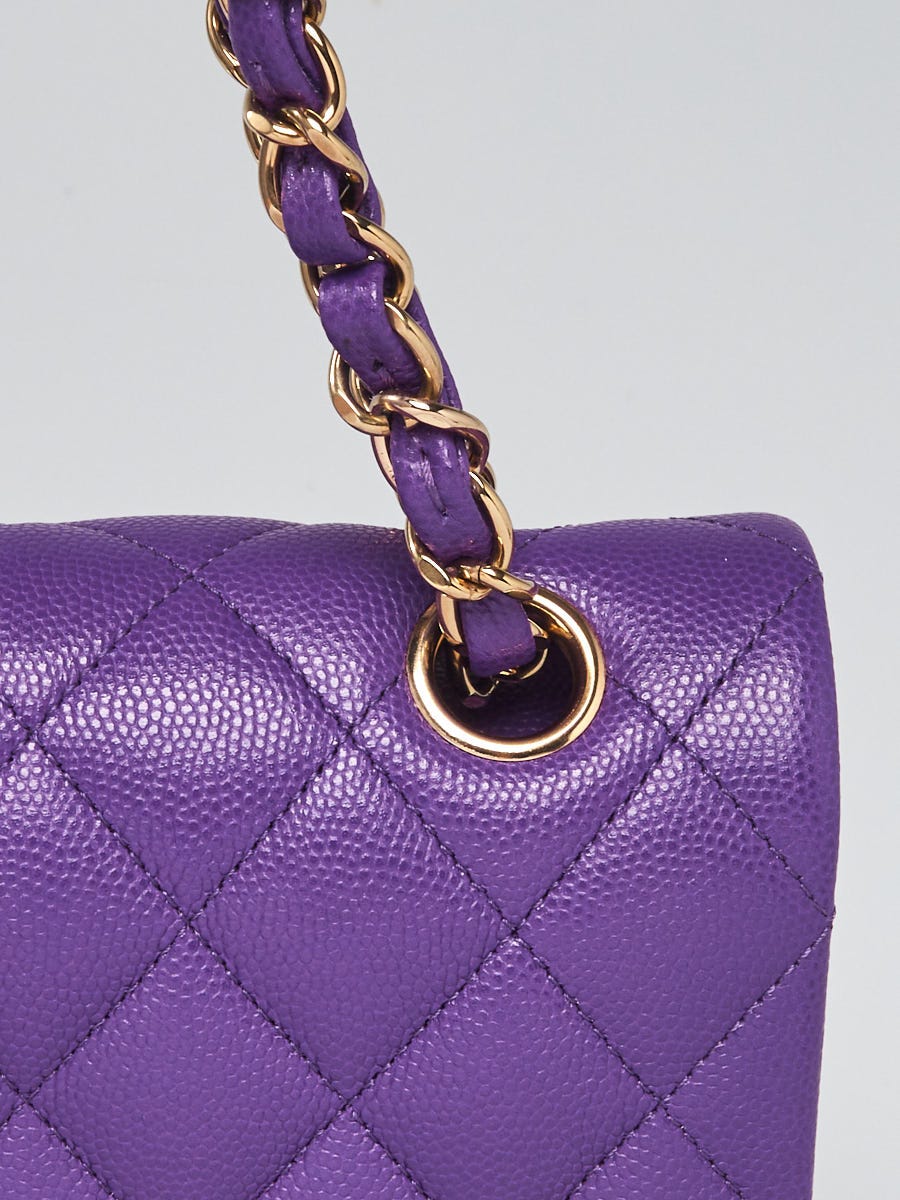 Chanel Purple Quilted Caviar Leather Classic Small Double Flap Bag