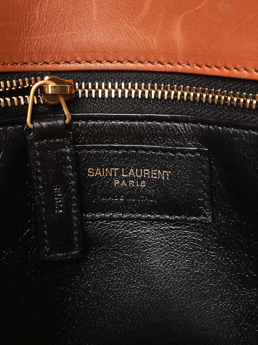 Saint Laurent Monogram Tag Canvas and Brown Leather Trim Hobo Bag
