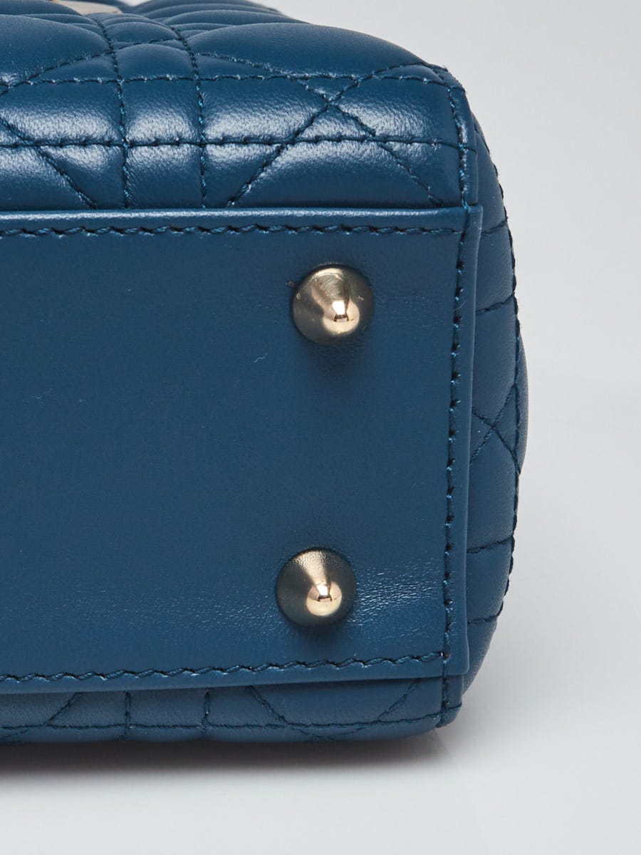 Christian Dior Steel Blue Cannage Quilted Lambskin Leather