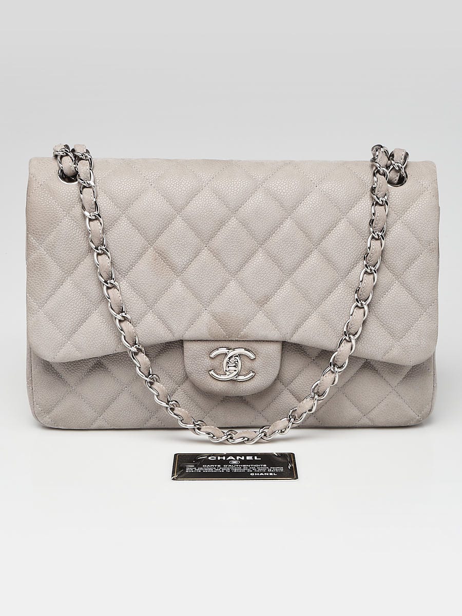 Chanel Grey Quilted Mattie Caviar Classic Jumbo Double Flap Bag