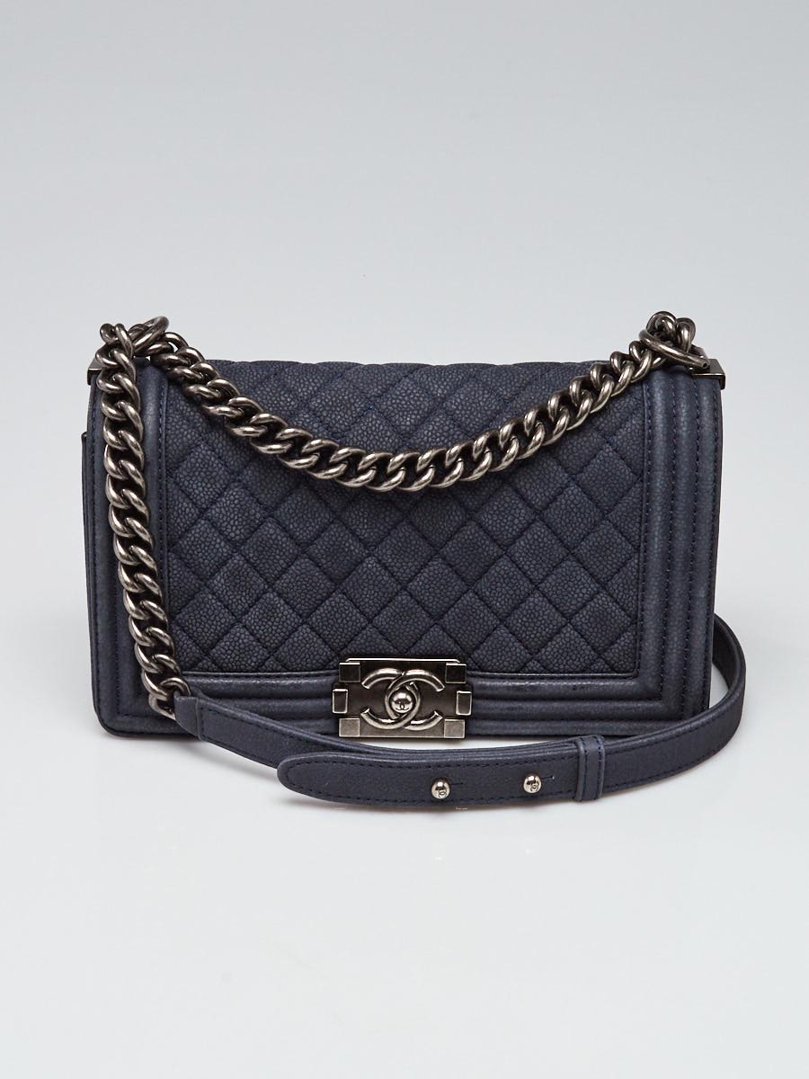 Chanel Blue Quilted Matte Caviar Leather Medium Boy Bag - Yoogi's