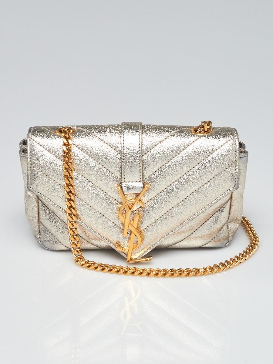 Yves Saint Laurent Gold Chevron Quilted Leather Classic Baby
