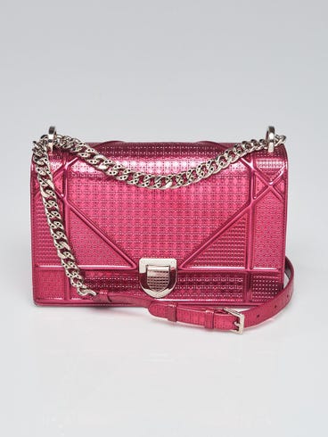 Christian Dior Metallic Pink Leather Micro Cannage Diorama Medium Flap Bag