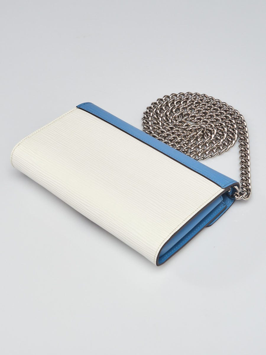 Louis Vuitton Blue And White Epi Tribal Mask Chain Wallet Silver