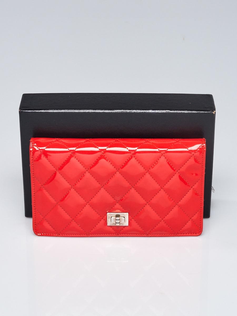 Chanel Orange Quilted Patent Leather Reissue L Yen Wallet	