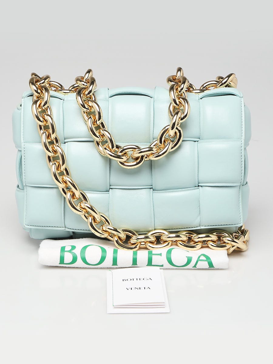 Bottega Veneta Chain Cassette Padded Intreccio Shoulder Bag Teal
