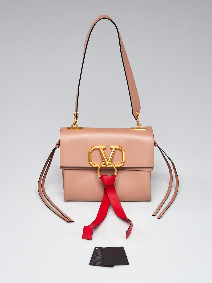 Valentino Garavani VLogo Ribbon Shoulder Bag in Rose & Red
