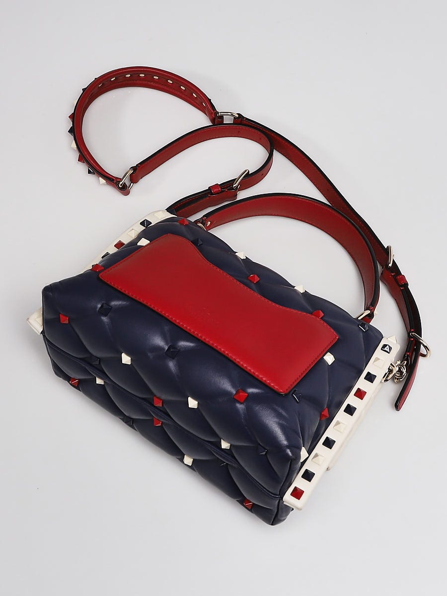 Valentino Red White Blue Quilted Lambskin Leather Candystud Medium