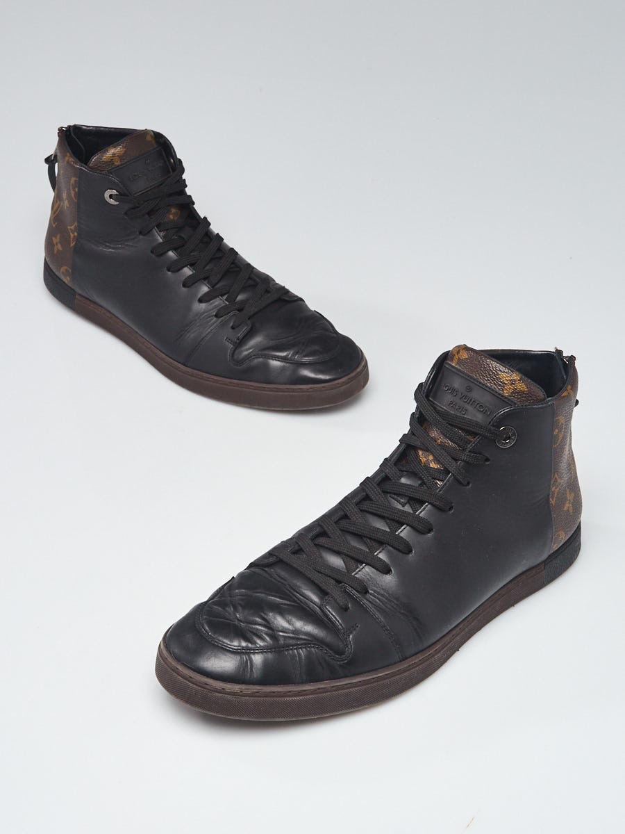 Louis Vuitton Black Leather Monogram Canvas High Top Sneakers Men's Size 9