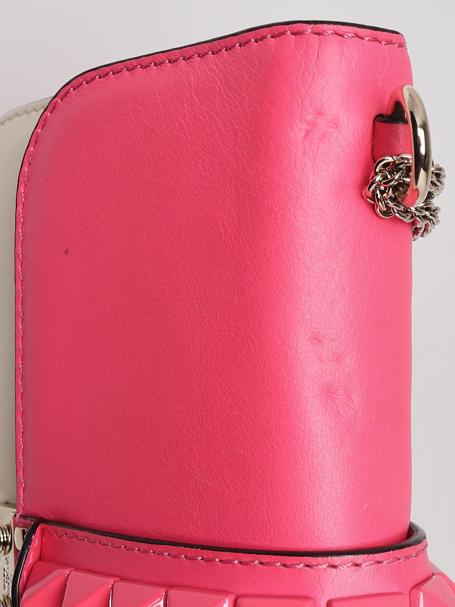 Valentino Pink/White Smooth Leather Rockstud Glam Lock Medium Flap Bag