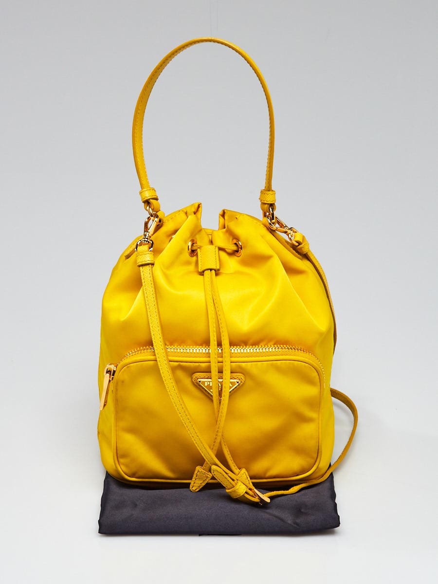 Authentic PRADA Nylon and Leather Crossbody Shoulder Bag yellow