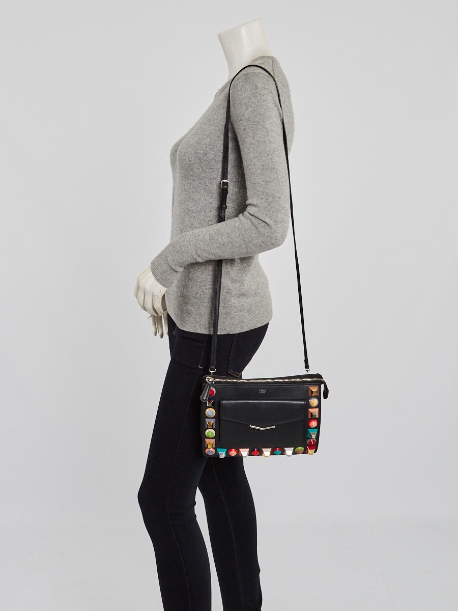 Fendi Black Leather Multicolor Stud Crossbody Bag 8M0369