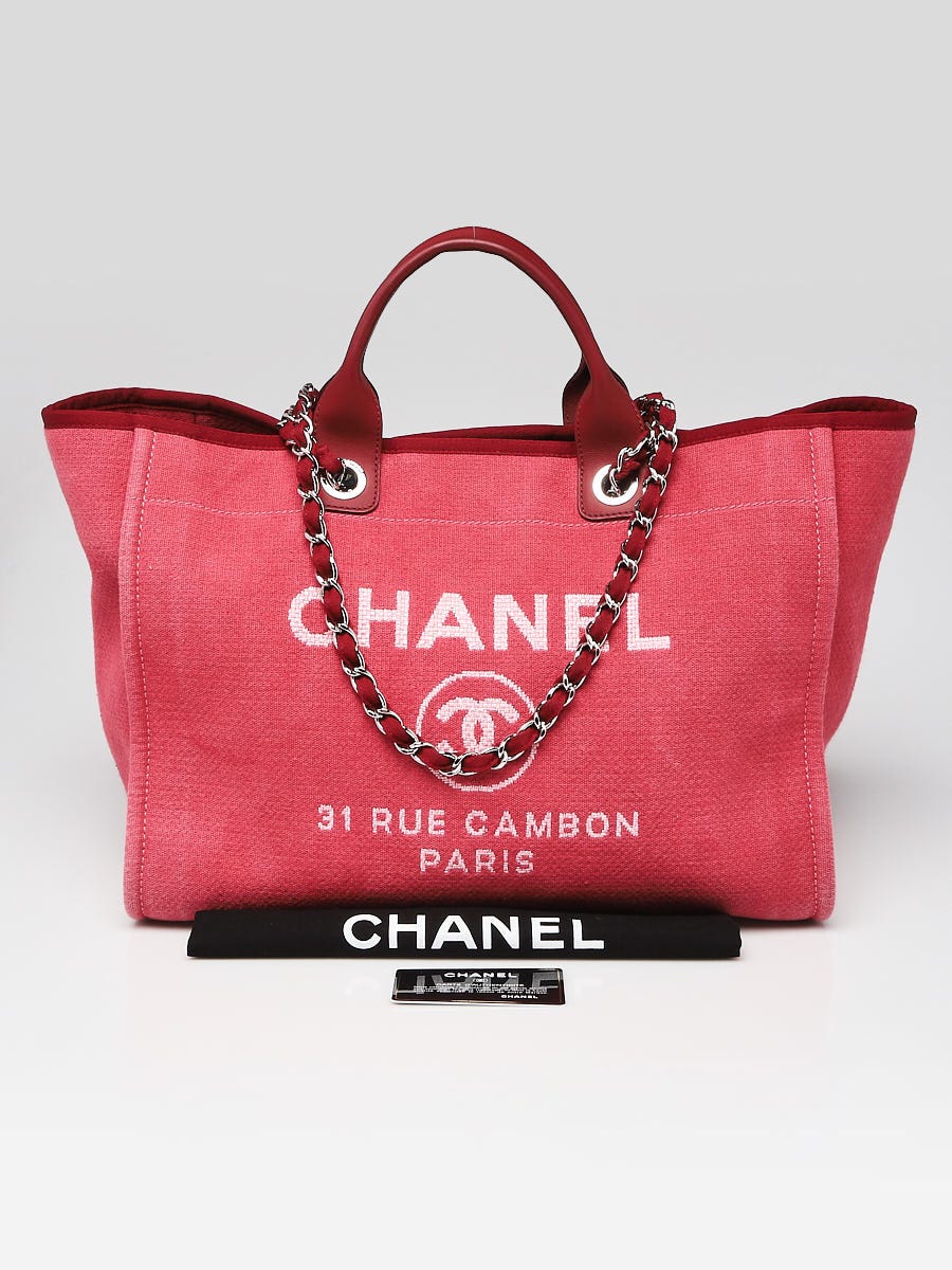 Chanel Dark Pink Canvas Deauville Large Shopping Tote Bag - Yoogi's Closet