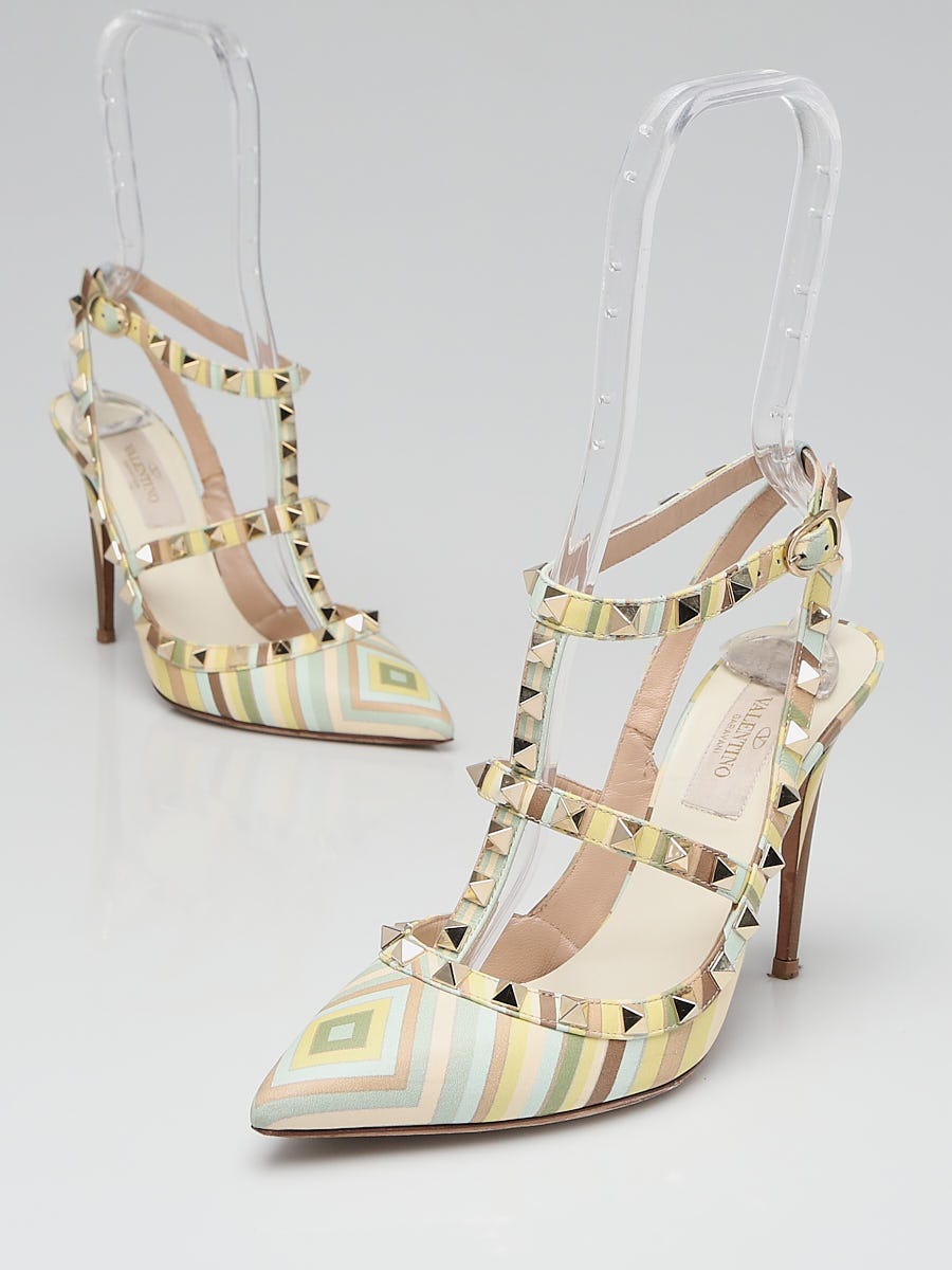 Valentino Multicolor Leather Native Couture Print Rockstud T-Strap