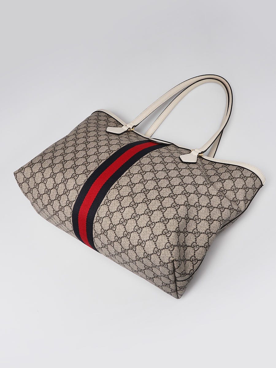 Gucci Beige/White GG Coated Canvas Vintage Web Ophidia Medium Tote
