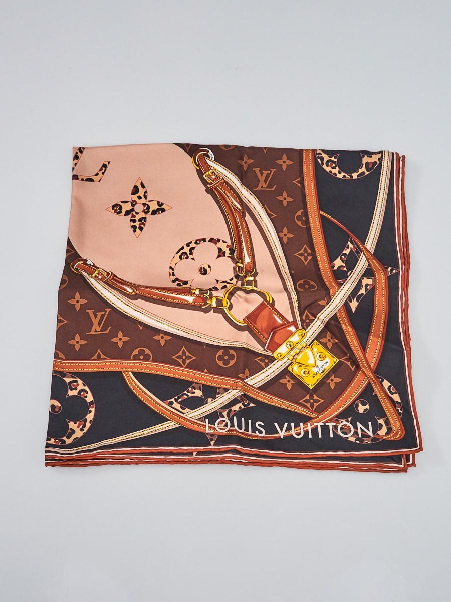 Louis Vuitton Brown Monogram Leopard Print Square Silk Scarf Louis