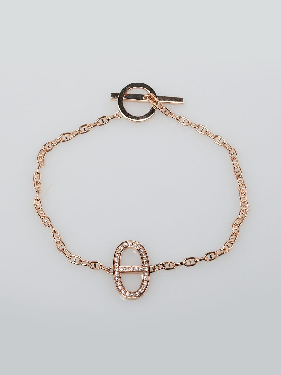 Hermes 18k Rose Gold and Diamond Kelly PM Chain Bracelet - Yoogi's Closet