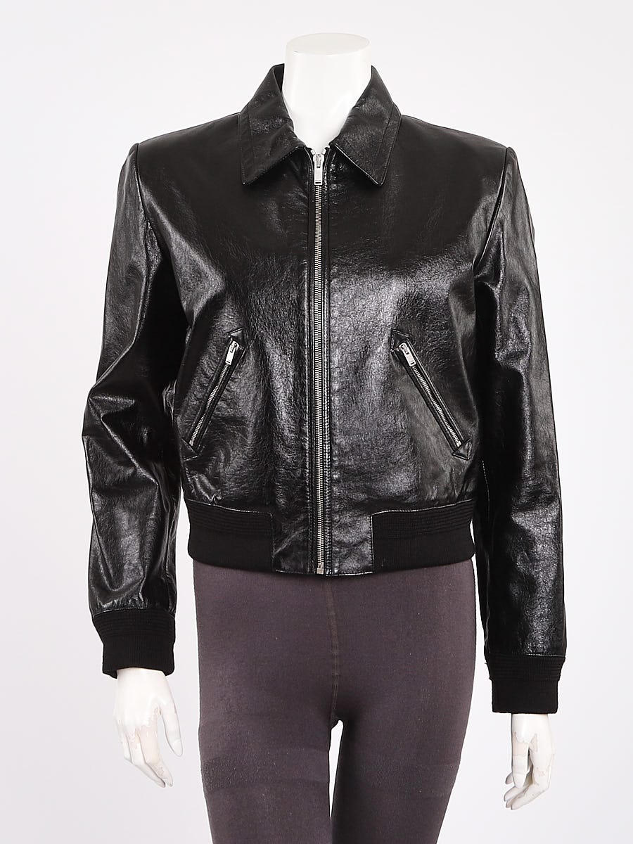 Yves Saint Laurent Black Leather Bomber Jacket Size 6/40 - Yoogi's Closet