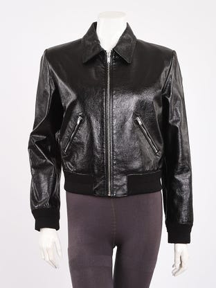 Yves Saint Laurent Black Leather Bomber Jacket Size 6/40 Yoogi's
