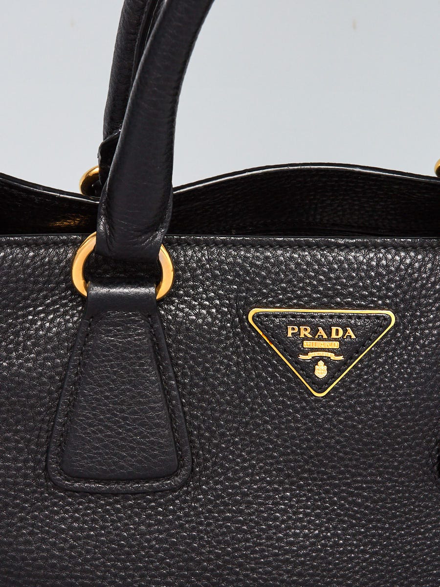 Prada Black Vitello Phenix Leather Bauletto Bag 1BB023 - Yoogi's Closet