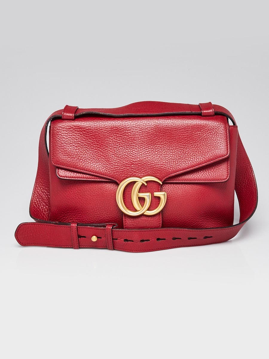 Gucci Red Pebbled Leather Marmont Shoulder Bag - Yoogi's Closet