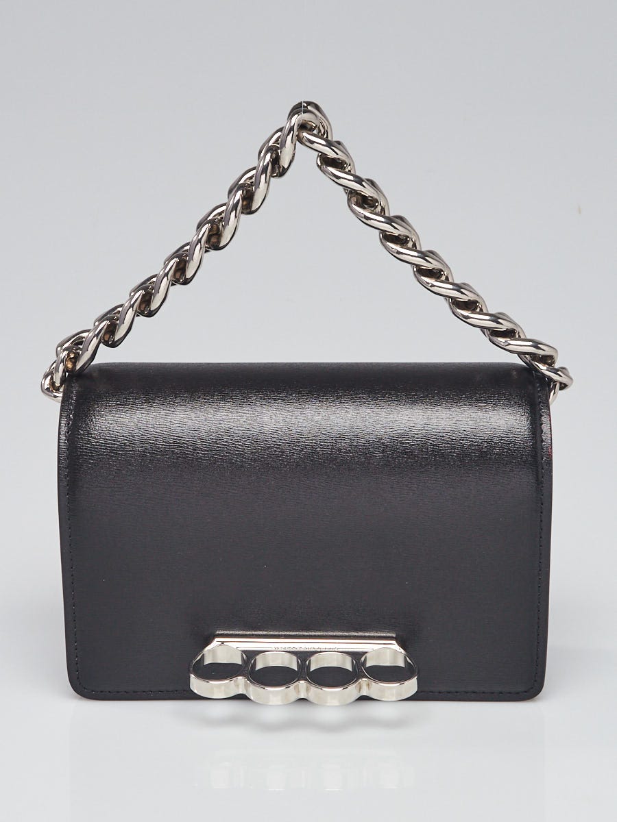 Alexander Mcqueen Four Ring Chain Leather Clutch Bag In Black