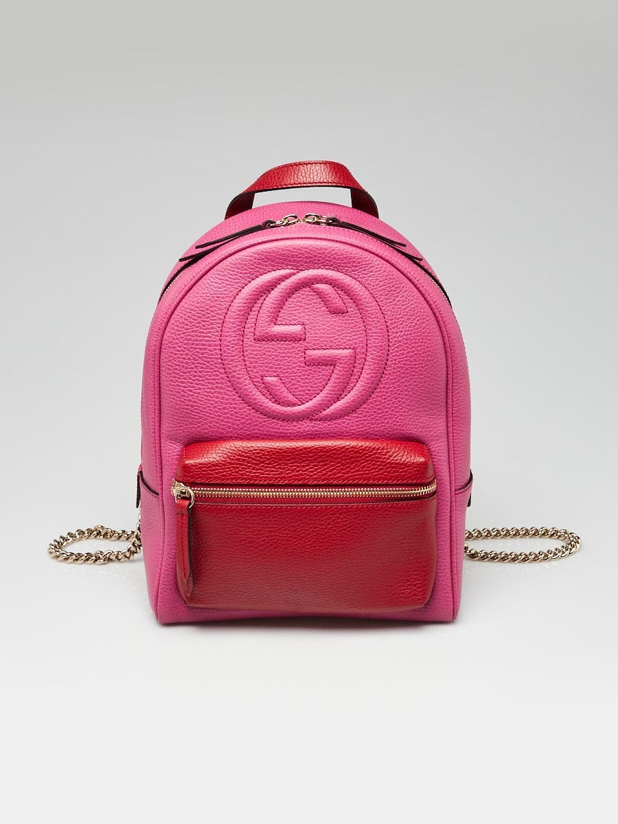 Gucci Red Pink Pebbled Leather Soho Chain Backpack Bag Yoogi s Closet