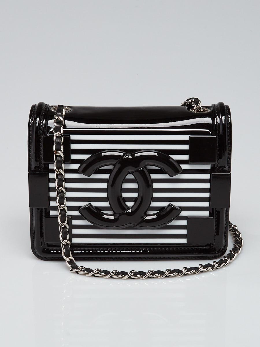 Chanel Black/Pink Striped Plexiglas and Patent Leather Boy Brick Mini Flap  Bag - Yoogi's Closet