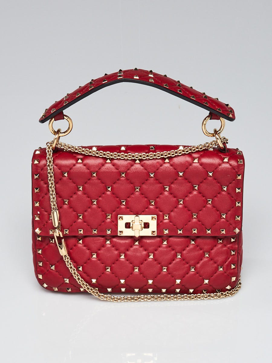 Valentino Red Leather Rockstud Spike Small Crossbody Bag