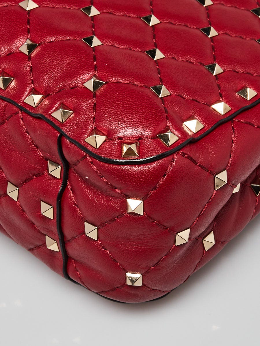 Valentino Red Leather Rockstud Spike Small Crossbody Bag - Yoogi's Closet