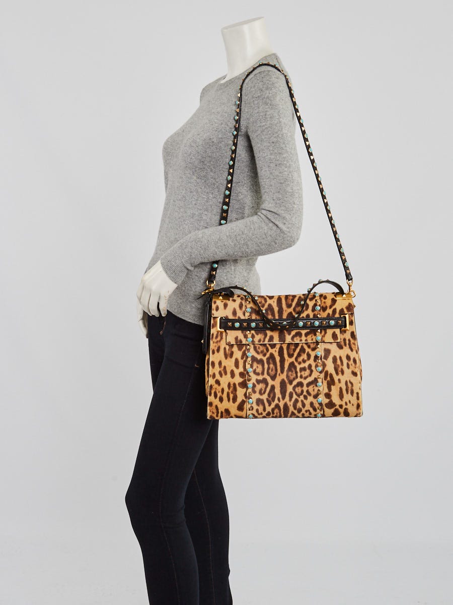 Valentino Leopard Printed Pony Hair Rockstud Bow Crossbody Bag - Yoogi's  Closet