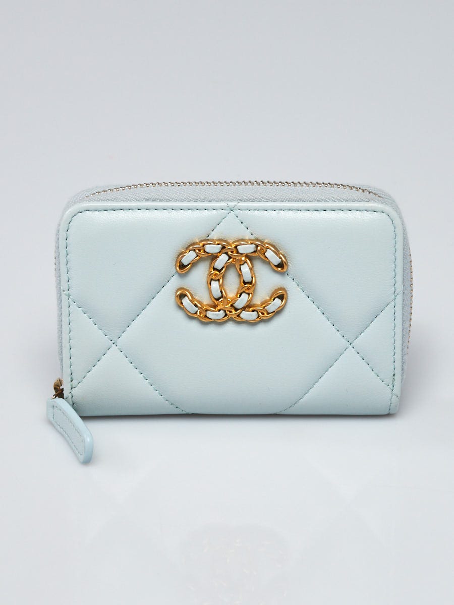 Chanel Light Blue Quilted Lambskin Leather Chanel 19 Zip Coin Purse -  Yoogi's Closet