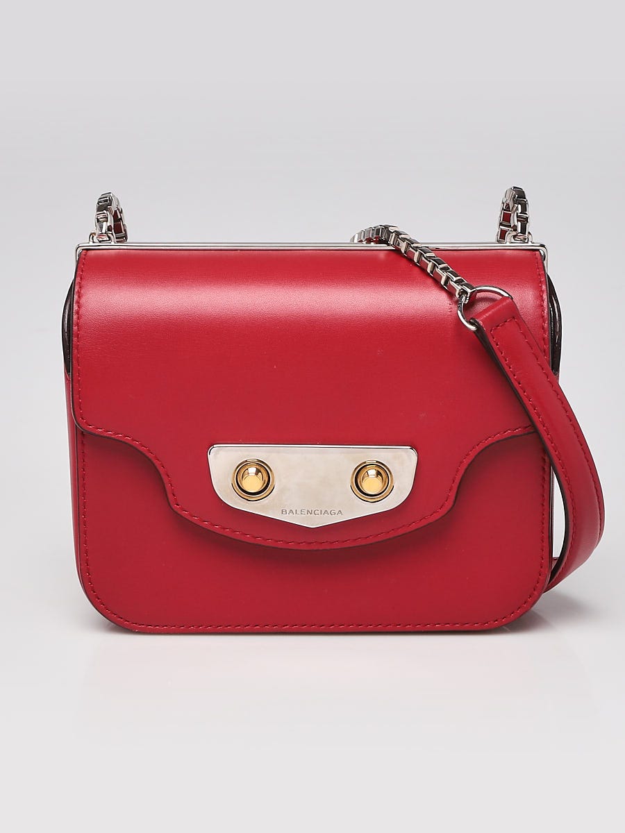 Balenciaga Red Calfskin Leather Neo Classic Mini Chain Bag