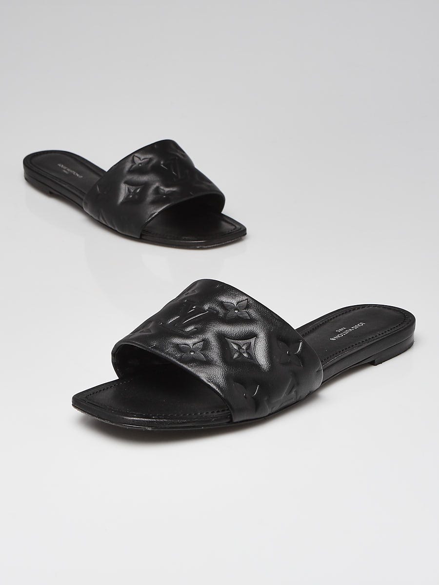 Louis Vuitton Black Monogram Leather Revival Flat Mule Sandals Size 8.5/39  - Yoogi's Closet
