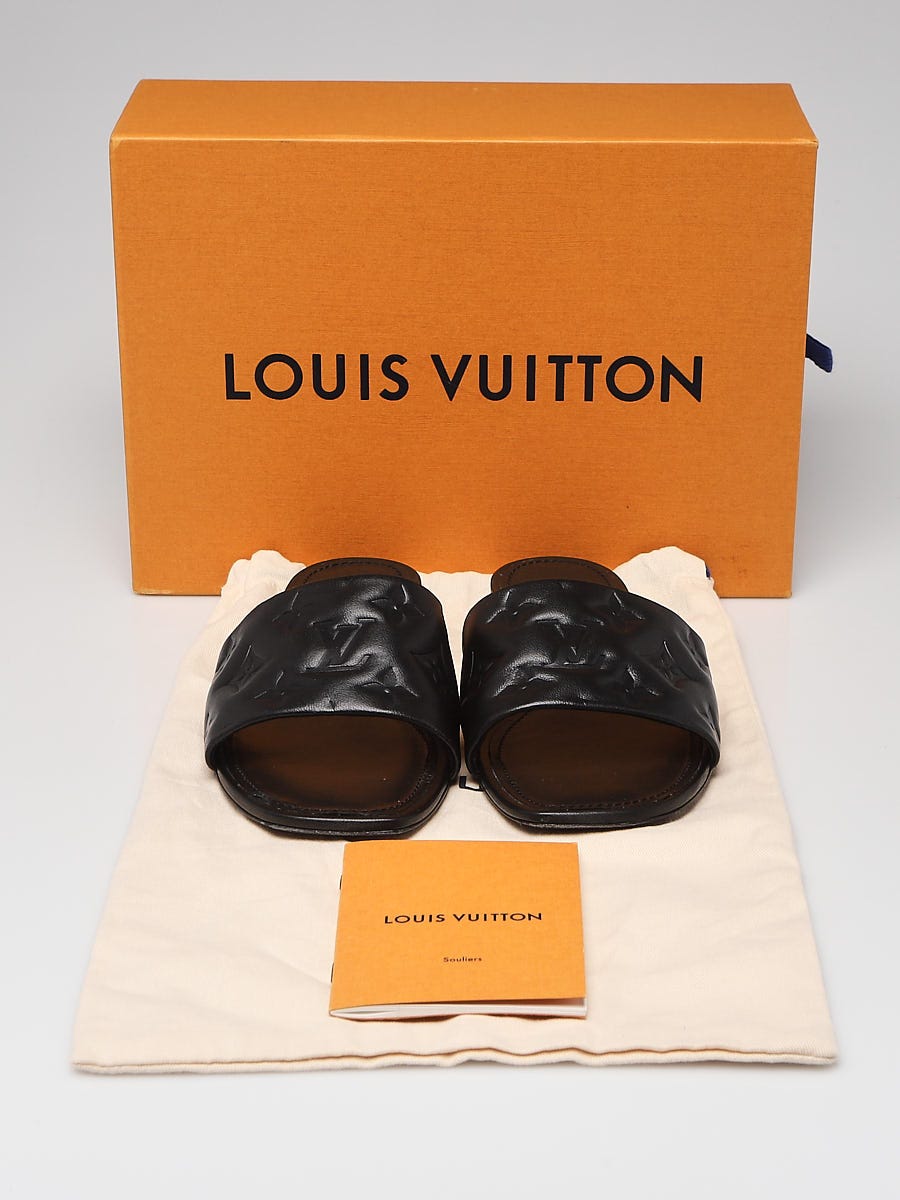Louis Vuitton, Shoes, Louis Vuitton Metallic Lambskin Embossed Revival  Flat Mule Silver Sz 4