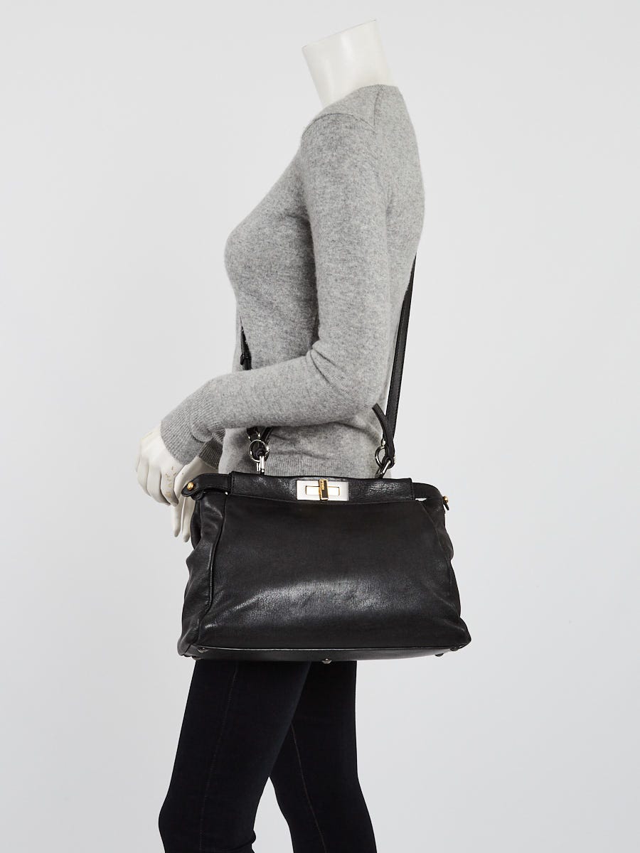 Fendi Black Smooth Leather Regular Peekaboo Bag 8BN226