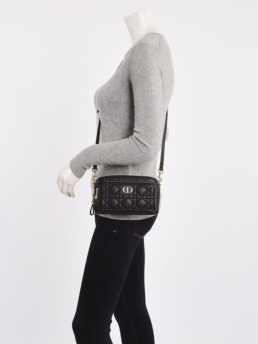 ショルダーバッグ Dior Caro Double Pouch Bag Cannage Quilt Christian Dior Black Cannage Quilted Leather Caro Double Pouch
