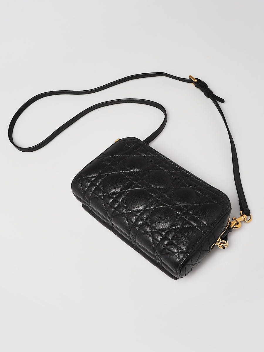 Christian Dior Black Cannage Quilted Leather Caro Double Pouch
